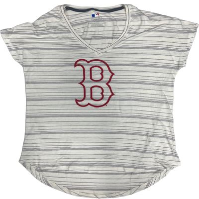 Boston Red Sox Women's V-Neck Striped T-Shirt (Medium)