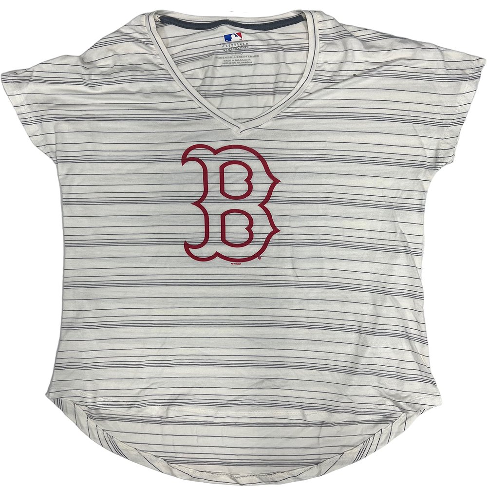 Boston Red Sox Women's V-Neck Striped T-Shirt (Medium)