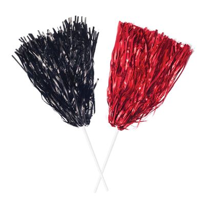 Anderson's Premium Metallic Black and Red Foil School Spirit Shakers Cheerleader Pom Poms Sports Football Basketball Homecoming Squad Team Party Dance Club Performance Celebration Pack of 10