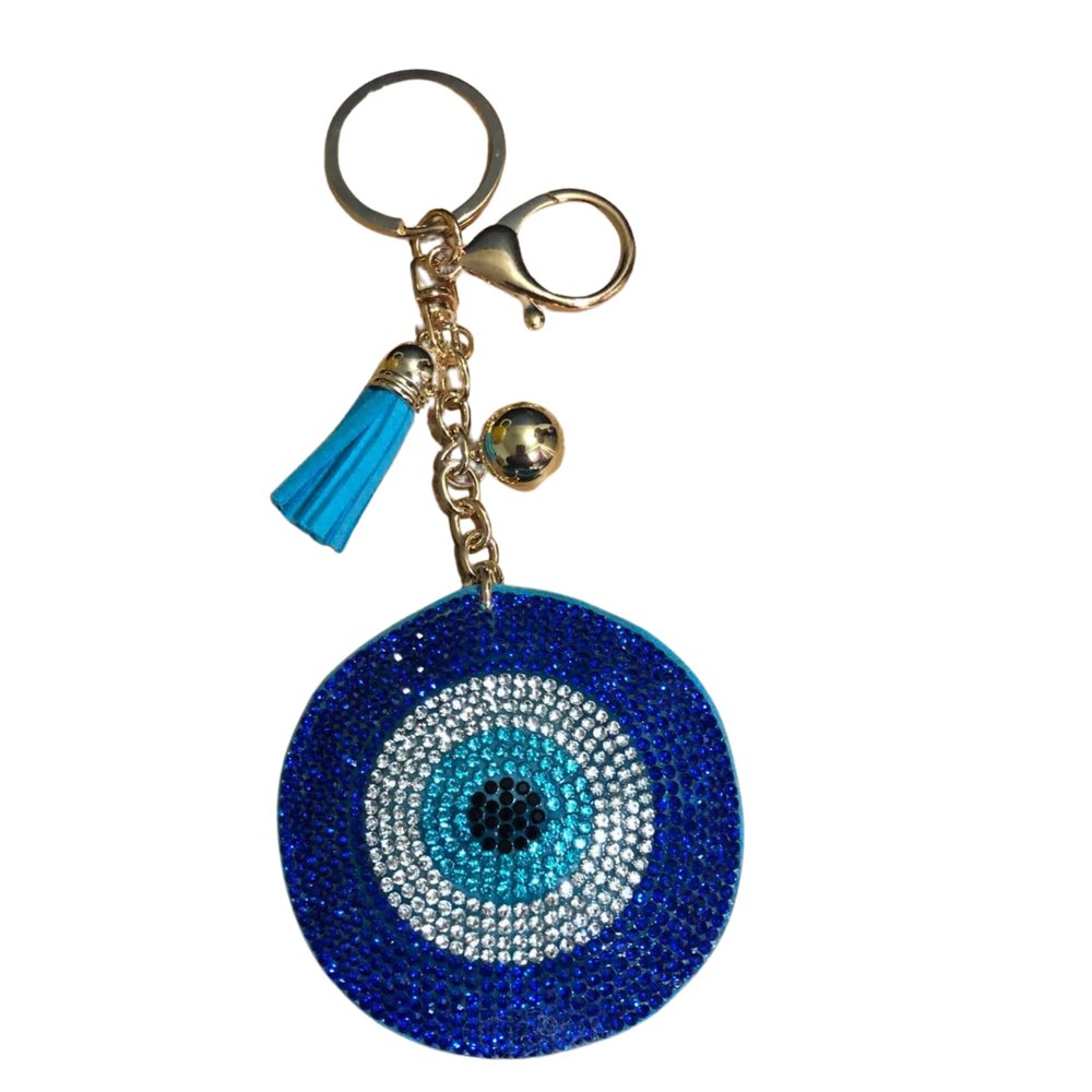 Popfizzy Bling Blue Evil Eye Keychain for Women, Rhinestone Purse Charms, Spiritual Bag Charm, Evil Eye Gifts for Women