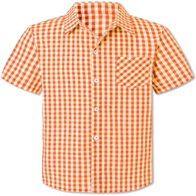 Cromoncent Boys Short Sleeve Plaid Shirts Casual Button Down Gingham Shirts for Boys, Short Gingham Orange, 4-5 Years = Tag 120