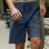 GOKKILRW Linen Shorts for Men Classic Fit Casual Elastic Waist Drawstring Summer Beach Shorts Lightweight Beach Shorts(Navy,X-Large) view 2