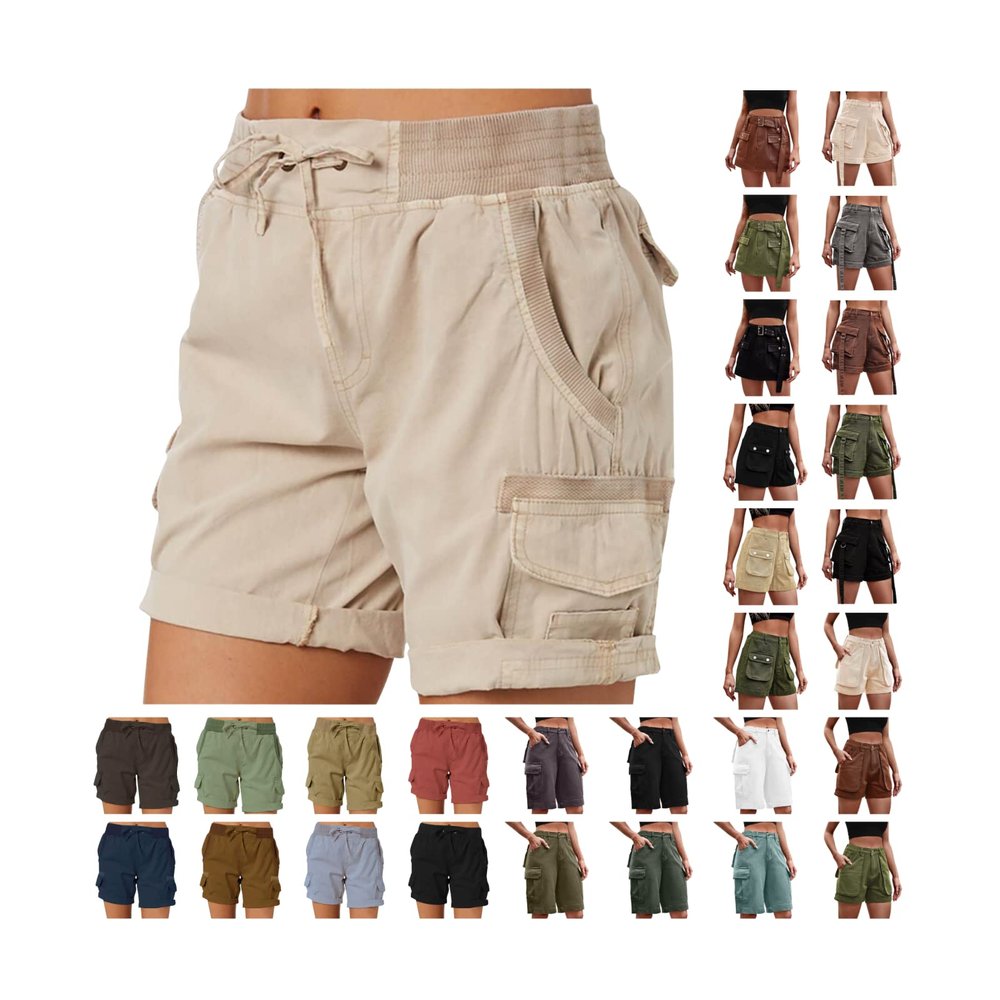 XUNRYAN Cargo Shorts Womens Summer Running Athletic Workout Short Cargo Pants Elastic High Waisted Hiking Bermuda Shorts