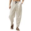 GOKKILRW Mens Cotton Linen Pants Drawstring Elastic Waist Lightweight Casual Pants Slim Fit Yoga Beach Pants with Pockets(Beige,Large) view 1