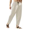 GOKKILRW Mens Cotton Linen Pants Drawstring Elastic Waist Lightweight Casual Pants Slim Fit Yoga Beach Pants with Pockets(Beige,Large) view 2