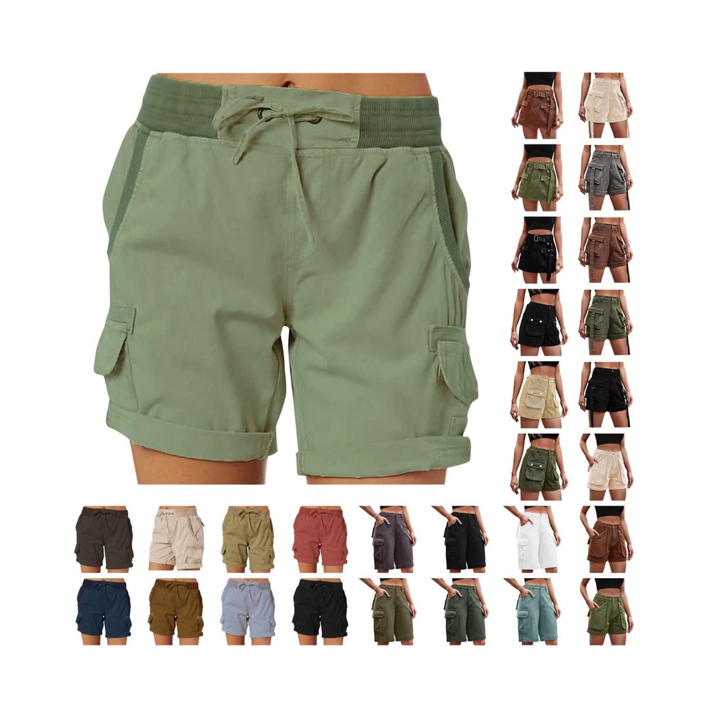 XUNRYAN Cargo Shorts Womens Summer Running Athletic Workout Short Cargo Pants Elastic High Waisted Hiking Bermuda Shorts