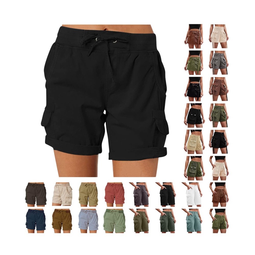 XUNRYAN Cargo Shorts Womens Summer Running Athletic Workout Short Cargo Pants Elastic High Waisted Hiking Bermuda Shorts