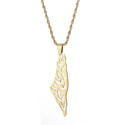 Yongkan Palestine in Arabic Pendant Necklace Palestine Map Amulet Jewelry (gold)