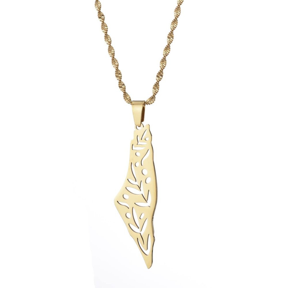 Yongkan Palestine in Arabic Pendant Necklace Palestine Map Amulet Jewelry (gold)