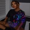 Women's T-Shirt Reflective Figure Graphic Drop Shoulder Tee T-Shirt for womenJIEHUA (Color : Black, Size : X-Large) view 3
