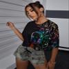 Women's T-Shirt Reflective Figure Graphic Drop Shoulder Tee T-Shirt for womenJIEHUA (Color : Black, Size : X-Large) view 4