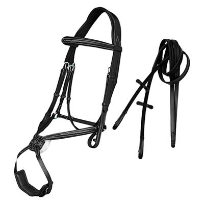 Fancy Soft Lined Bridle with Rubber Rein for Horses Square Raised Double Buckle Leather Horse Halter