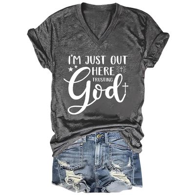 Womens Faith I'm Just Here Trusting God Cross Print Tshirt Im Just Out Here Trusting God Shirt Sweat Shirt Sweatshirt,Plus Size Women T-Shirt Cross Faith Blessed,Womens Christian T Dark Gray