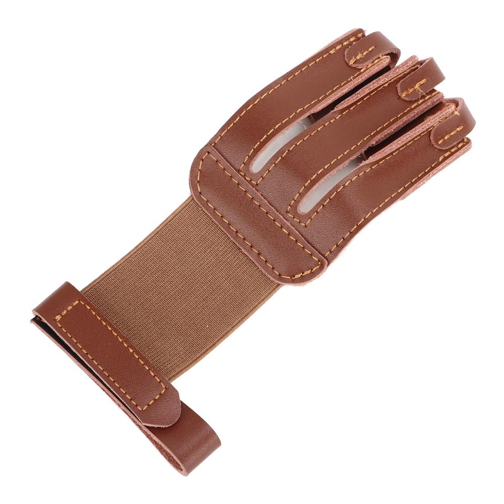 Archery Glove, Double Cowhide Universal 3 Finger Protective Glove Elastic Durable for Hunting (Brown)