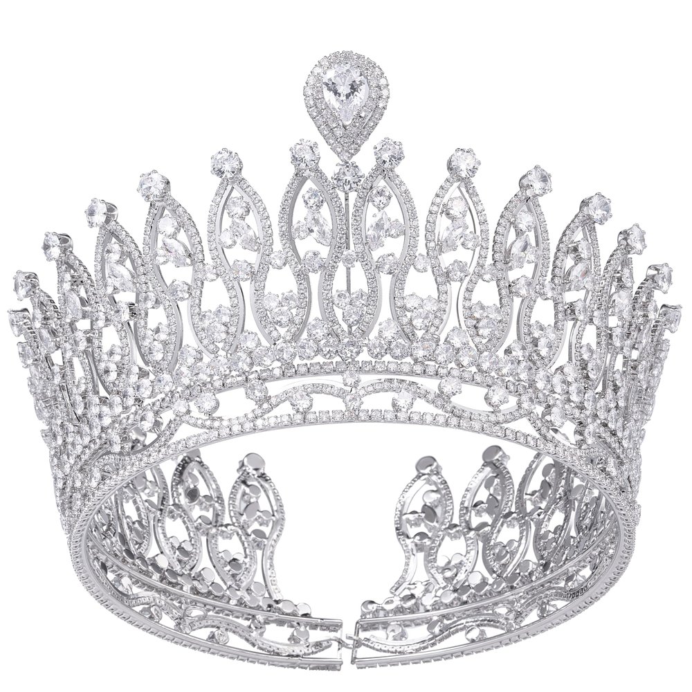 Luxury Queen Crown for Women Cubic Zirconia Round Tiara for Bride Silver Bridal Crown for Wedding Quinceaera Pageant Birthday Party