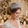 Luxury Queen Crown for Women Cubic Zirconia Round Tiara for Bride Silver Bridal Crown for Wedding Quinceaera Pageant Birthday Party view 2