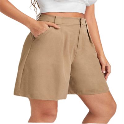 CRTGW Shorts for Women Fold Pleated Wide Leg Shorts (Color : Apricot, Size : X-Small)