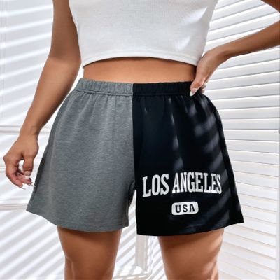 CRTGW Shorts for Women Two Tone Letter Graphic Track Shorts (Color : Black, Size : Small)