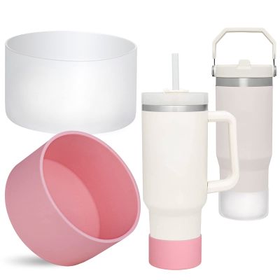 QIANHAI Silicone Boots for Stanley Quencher Adventure 40oz Tumbler with Handle & Stanley IceFlow 30oz 20oz, Protective Bottle Bottom Non-Slip Sport Water Bottle Accessories (1Clear1Pink)