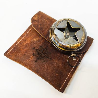 Asian Arts Global Compass | Nautical Collectible Style Decorative Gift Item, Brass Finish Compass with Beautiful Leather Cover