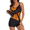 Orange Monarch Butterfly Wings Tankini Swimsuits for Women 2 Pieces Bathing Suits Tank Top with Boyshorts XXXL view 2