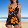 Orange Monarch Butterfly Wings Tankini Swimsuits for Women 2 Pieces Bathing Suits Tank Top with Boyshorts XXXL view 3