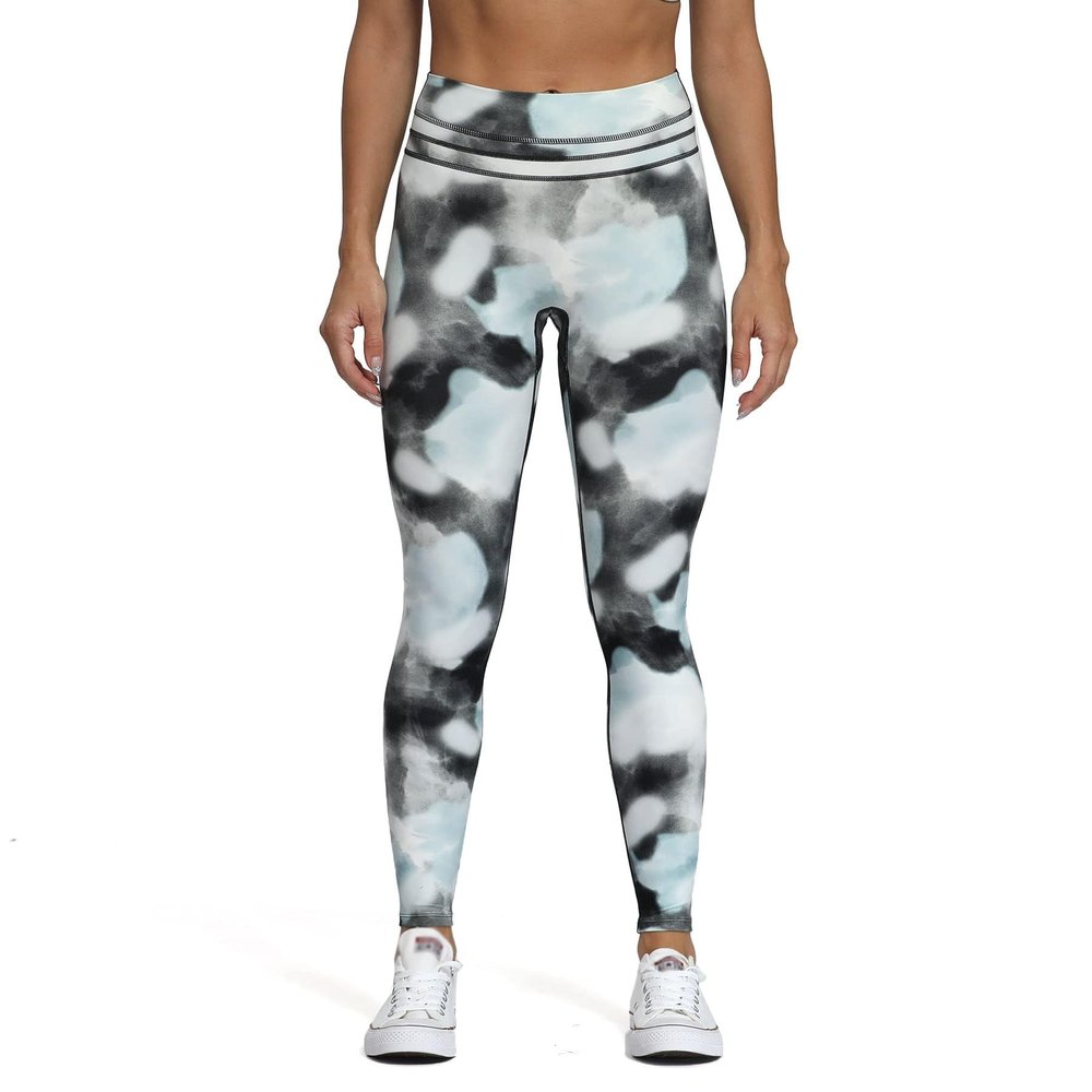 Aoxjox High Waisted Workout Leggings for Women Scrunch Tummy Control Luna Buttery Soft Gym Yoga Pants 26" (Black White Cloude-Dye, XX-Small)
