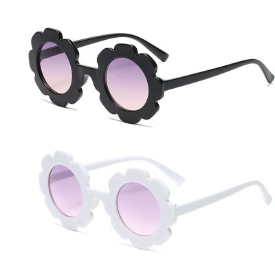 JieJieko Kids Round Flower Sunglasses Girl flower Shaped Sunglasses Cute Kids Eyewear for Pool Beach Outdoor Age 2-10 Years (BlackWhite)