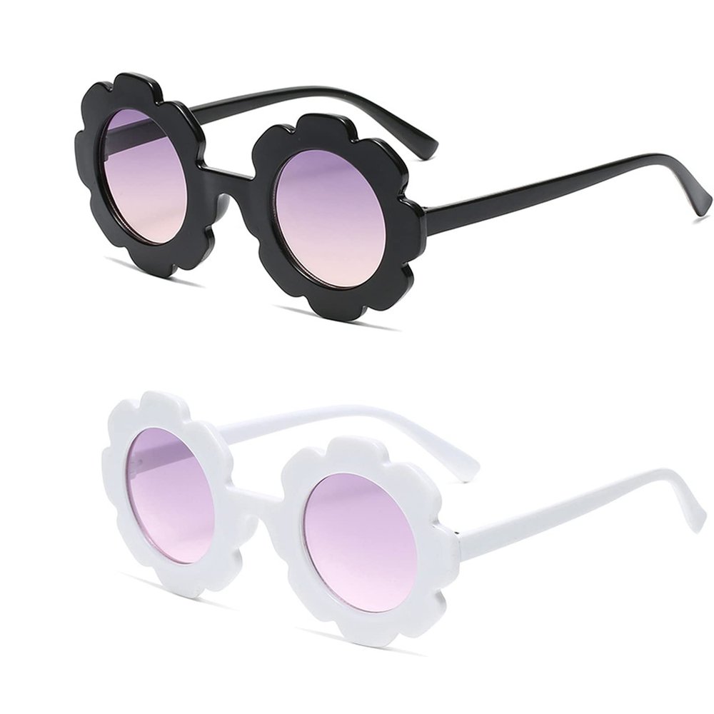 JieJieko Kids Round Flower Sunglasses Girl flower Shaped Sunglasses Cute Kids Eyewear for Pool Beach Outdoor Age 2-10 Years (BlackWhite)