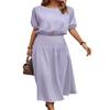 BZSFW Women's Two Piece Outfits Summer 2023 Solid Color Casual Loose Puff Sleeve Crop Top and Pleated Long Skirt Set (Light Purple, Medium)