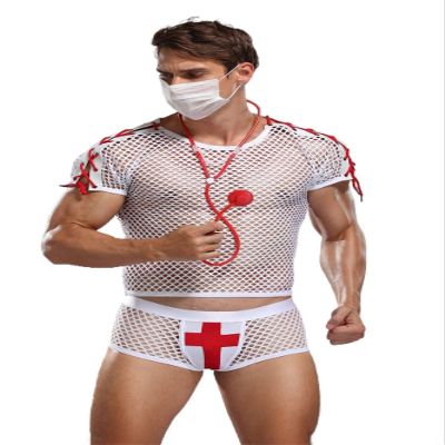 Sipumia Mens Nurse Cosplay Costume Tuxedo Sexy Lingerie Set Role Play Doctor Uniform Gay Bar Nightclub Outfit White-01
