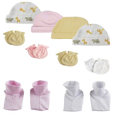 Bambini Baby Girls Caps, Booties and Mittens (Pack of 10) NC_0382 by Miracle USA White/Pink