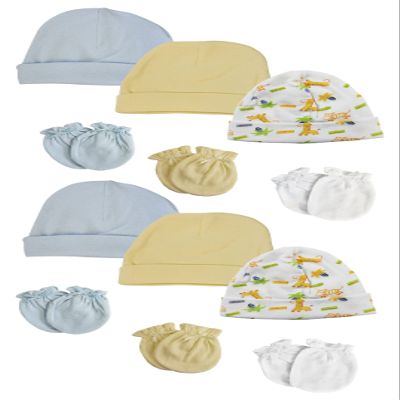 Bambini Baby Boy Infant Caps and Mittens (Pack of 12) NC_0317 by Miracle USA White/Blue