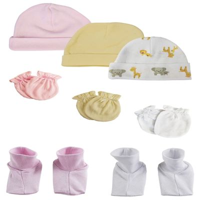 Bambini Baby Girls Caps, Booties and Mittens (Pack of 8) NC_0385 by Miracle USA White/Pink