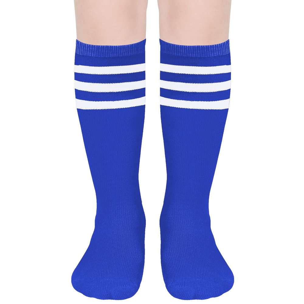 DOOVID Kids Soccer Socks Toddler Baseball Knee High Socks Boys Sports Football Tube Sock Royal Blue White
