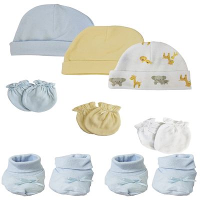Bambini Preemie Baby Boy Caps with Infant Mittens and Booties - 8 Pack NC_0223 by Miracle USA White/Blue