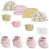 Bambini Preemie Baby Girl Caps with Infant Mittens and Booties - 10 Pack NC_0215 by Miracle USA White/Pink view 1