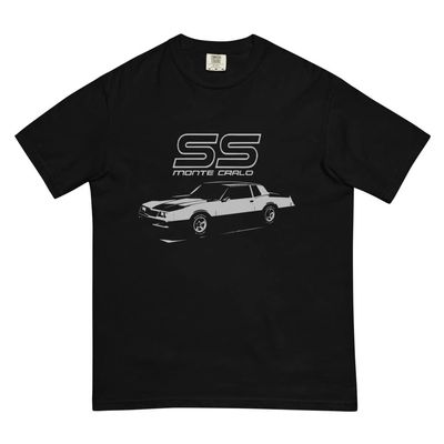 1986 Monte Carlo SS Owner for Chevy Classic Cars Mens Garment-Dyed Heavyweight t-Shirt Black