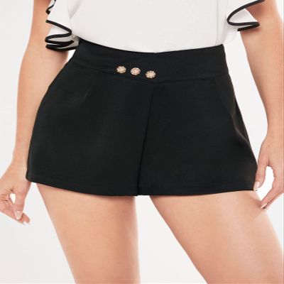 AMDMG Shorts for Women Shorts Women's Shorts Button Detail Straight Leg Shorts Shorts (Color : Black, Size : Large)