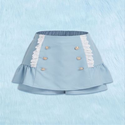 AMDMG Shorts for Women Shorts Women's Shorts Eyelet Embroidery Ruffle Trim Double Breasted Skort Shorts (Color : Baby Blue, Size : Small)