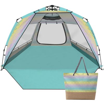 KawaGebo Kamp Beach Tent Sun Shelter for 4-6 Person - Pop Up Beach Tent UPF 50 UV Protection, Lightweight and Easy Setup Cabana, Extendable Floor with 3 Ventilating Windows, Carrying Bag
