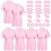 Zhanmai 36 Pcs Spa Party Supplies 6 Spa Robes 6 Headband 6 Blindfolds 6 Scrunchies 12 Wristbands for Birthday, Pink, Size 10 view 1