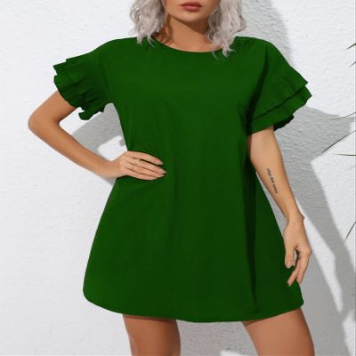 2023 Women's Dresses Solid Layered Sleeve Tunic Dress Women's Dresses (Color : Green, Size : Large)