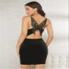 2023 Women's Dresses Butterfly Lace Insert Open Back Velvet Bodycon Dress Women's Dresses (Color : Black, Size : Large) view 2
