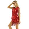 Sywiyi Womens 1920s Flapper Dress Tassels Sequined Sleeveless V-Neck Ballroom Samba Tango Latin Dance Costume Red A X-Large view 3