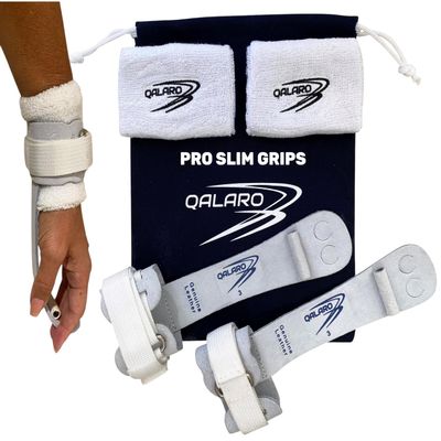 QALARO PRO Hook & Loop Grips for Girls Gymnastics | Dowel Grips, 4" White Wristbands | Gymnastics Grips for Girls | Youth Bar Grips | Gymnastics Gloves