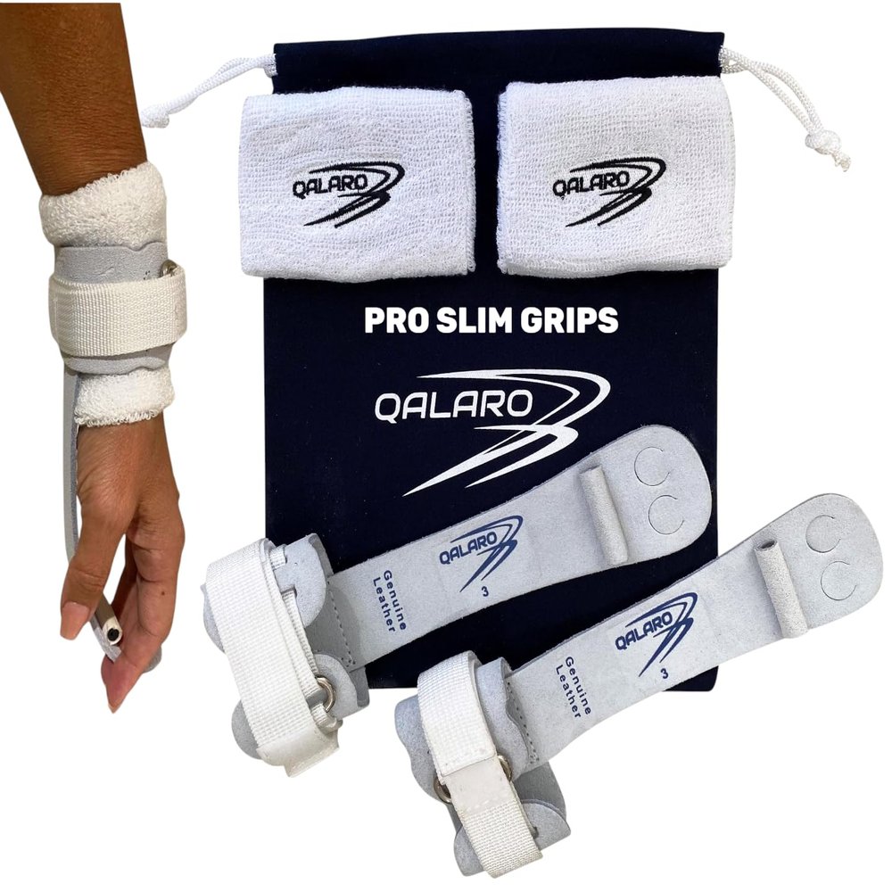 QALARO PRO Hook & Loop Grips for Girls Gymnastics | Dowel Grips, 4" White Wristbands | Gymnastics Grips for Girls | Youth Bar Grips | Gymnastics Gloves