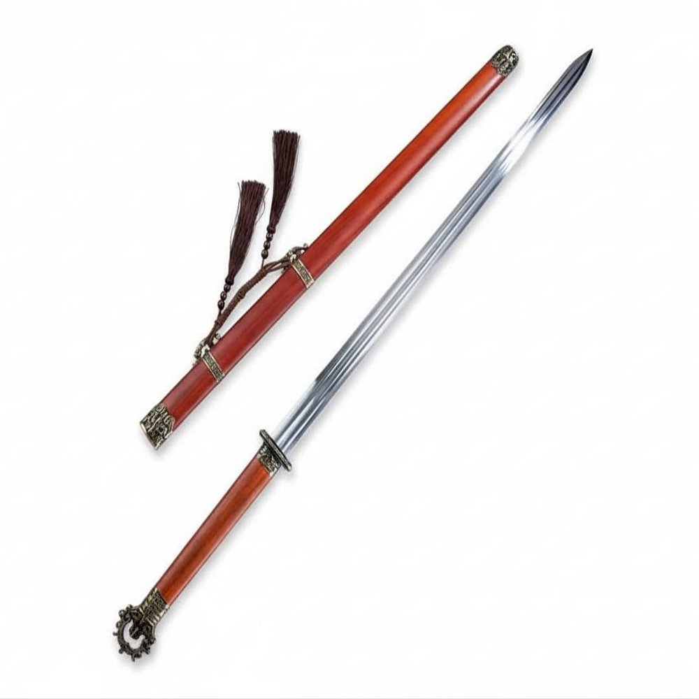 LOONGSWORD Tang Jian 42" Hand-Forged High Manganese Steel Blade, Redwood Scabbard, Alloy Fittings, Full Tang, Battle-Ready Chinese Sword