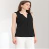 Allegra K Sleeveless Work Top for Women's Elegant Pleated V Neck Blouse Shirt Tank Top Large Black view 4