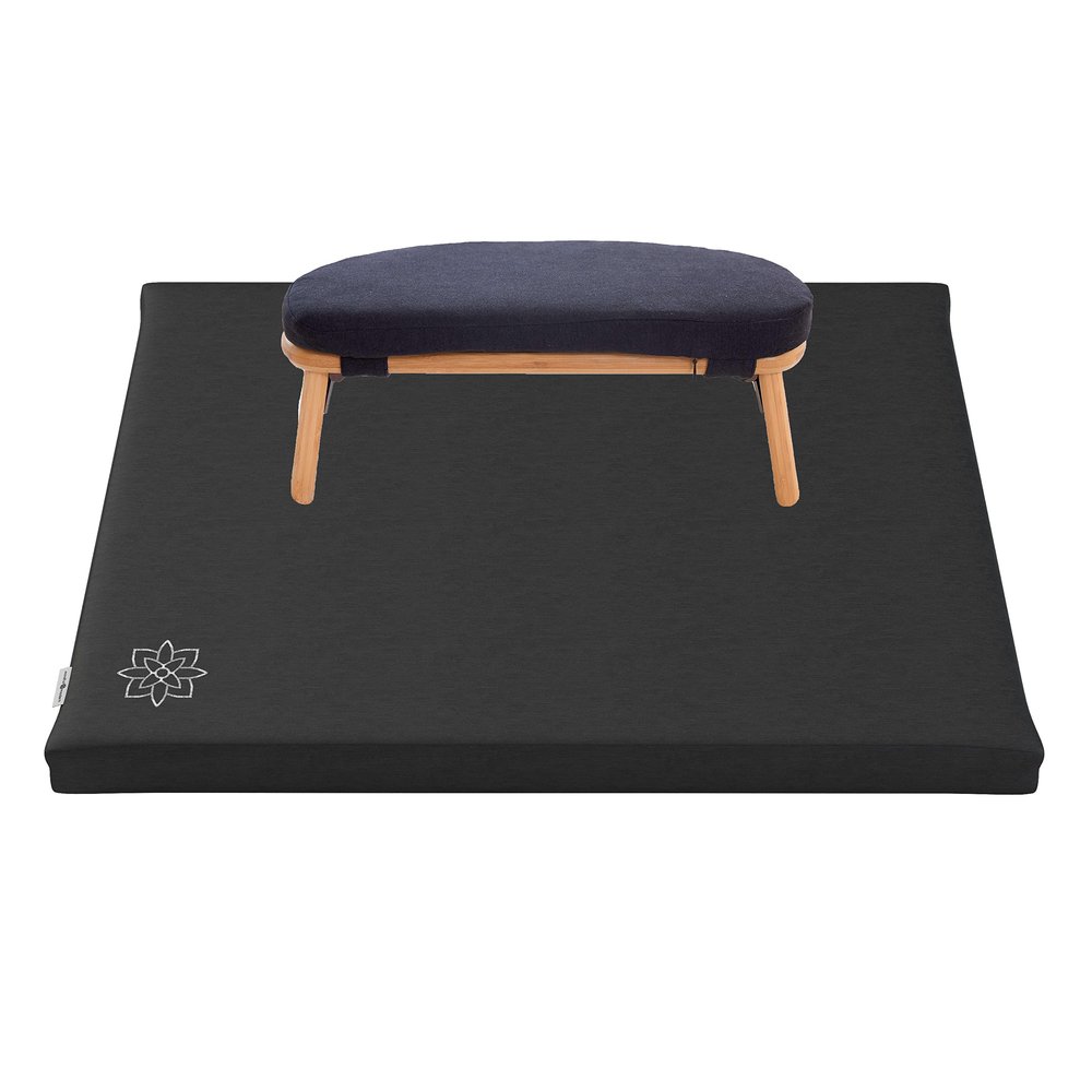 Mindful Modern Bamboo Bench and Zabuton Meditation Mat Bundle - Small Kneeling Meditation Bench with Locking Magnetic Hinges - Wooden Kneeling Ergonomic Bamboo Seiza and Mat for Meditation